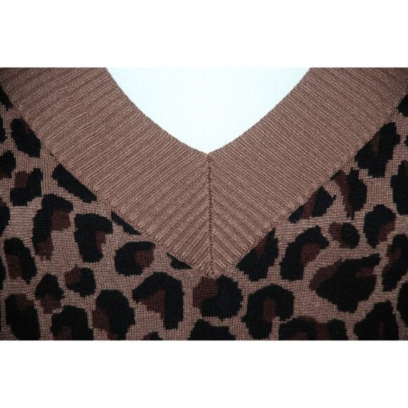 Cato Brown Leopard Animal Print Sweater Dress Size L Sexy Bodycon V-neck Stretch - Picture 3 of 8